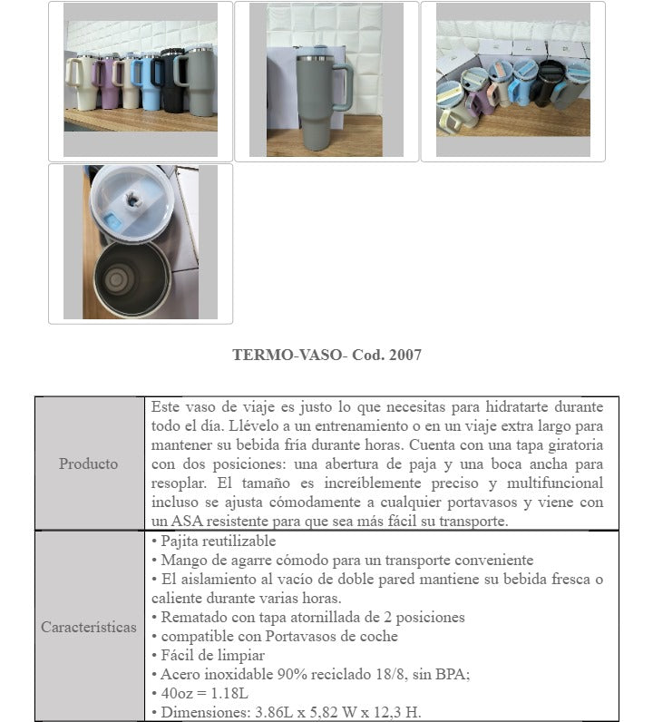 Vaso termo acero inoxidable.