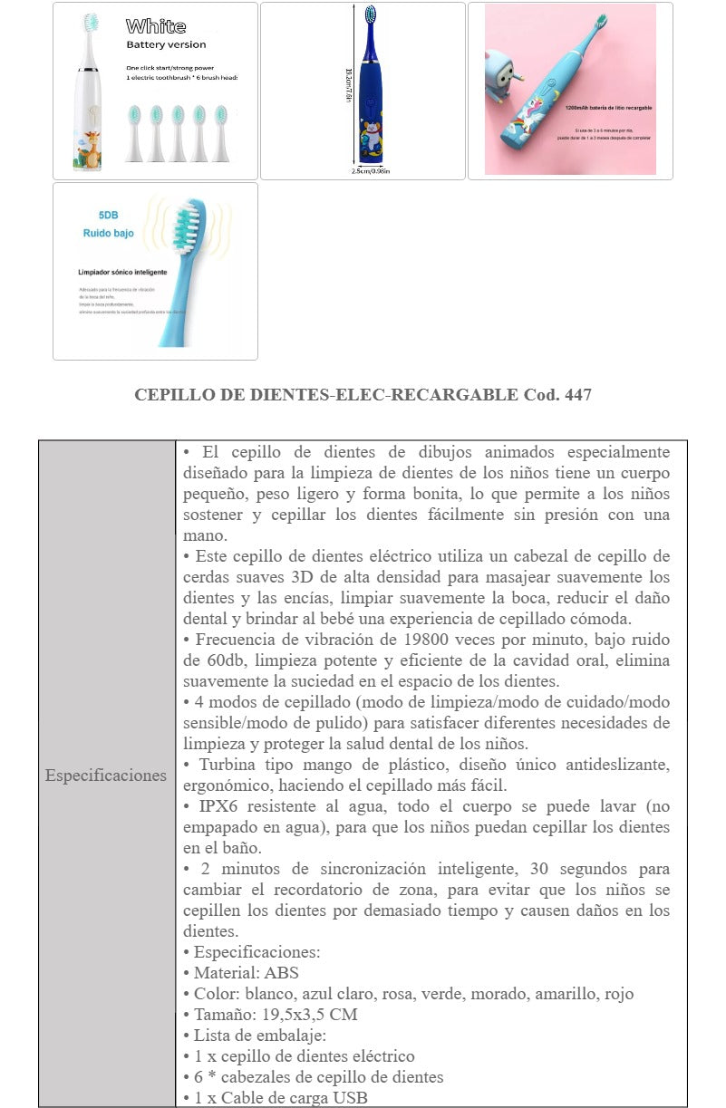 Cepillo de dientes eléctrico para niños 6 cabezales